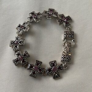 Chic Silver and Pink Cross Bracelet